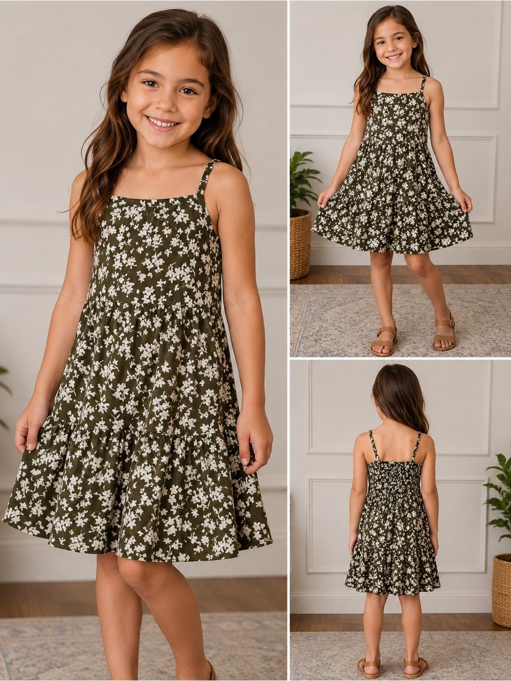 GAP Olive Green Floral Tiered Dress